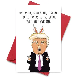 Easter Greeting Card, Cartoon Rabbit Design Card with Envelope, Gift for Friend & Family, Party Favors, Party Supplies