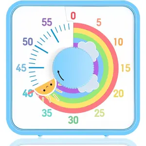 60-Minute Visual Timer  7.5 Inch Magnetic Rainbow Countdown for Classroom or Kitchen Durable Mechanical Clock with Backing (Blue &amp; Sun)