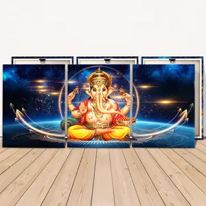 3 Counts Wooden Framed Canvas Painting, Hindu Deity Ganesha Artwork, Exquisite Poster, Perfect Living Room Decoration, Modern Art, Fashion Family Poster, Wall Art Decoration, Religious Home Decor, Waterproof Art