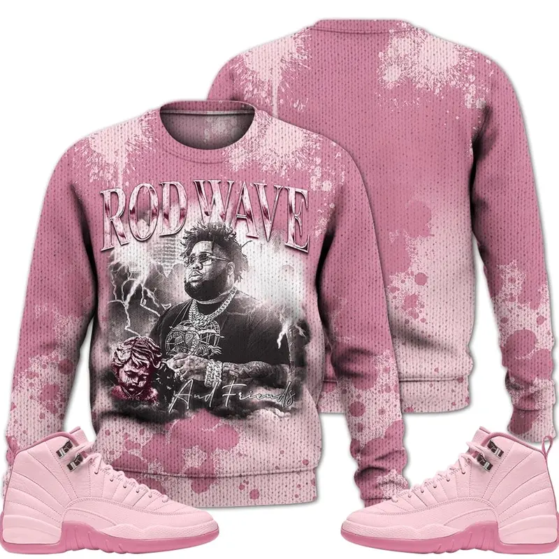 12 Pearl Pink Outfits, Pearl Pink 12s Ugly Sweater Rod Wave Rapper 90s Unisex T-Shirts To Match Sneakers, Streetwear Style Urban Outfit Fabric Menswear