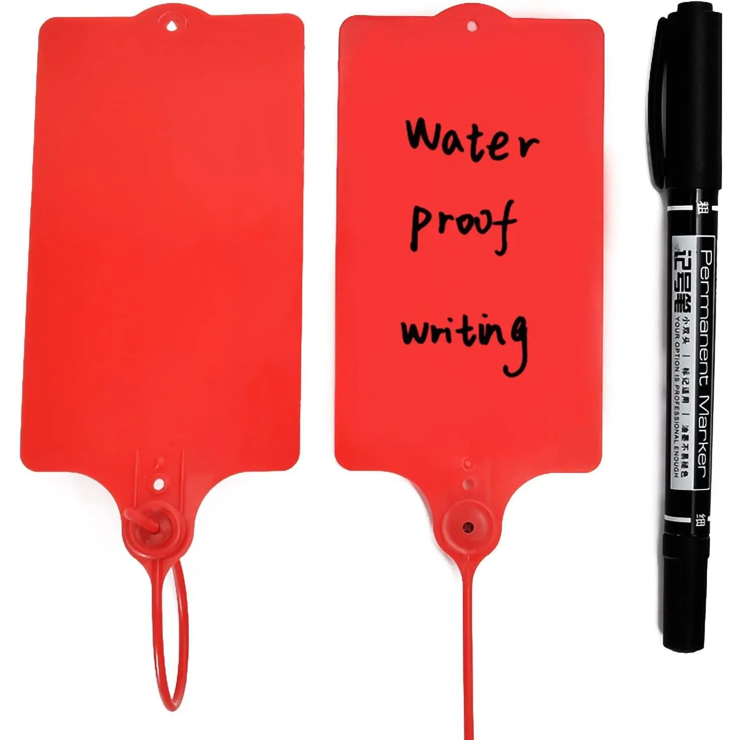 100 Plastic Tags Shipping Tags Water Proof Tags for Labeling Shipping Labels  Seals Writable Marker Ties Hanging Tags Storage Tag with One Marker Pen (Red)
