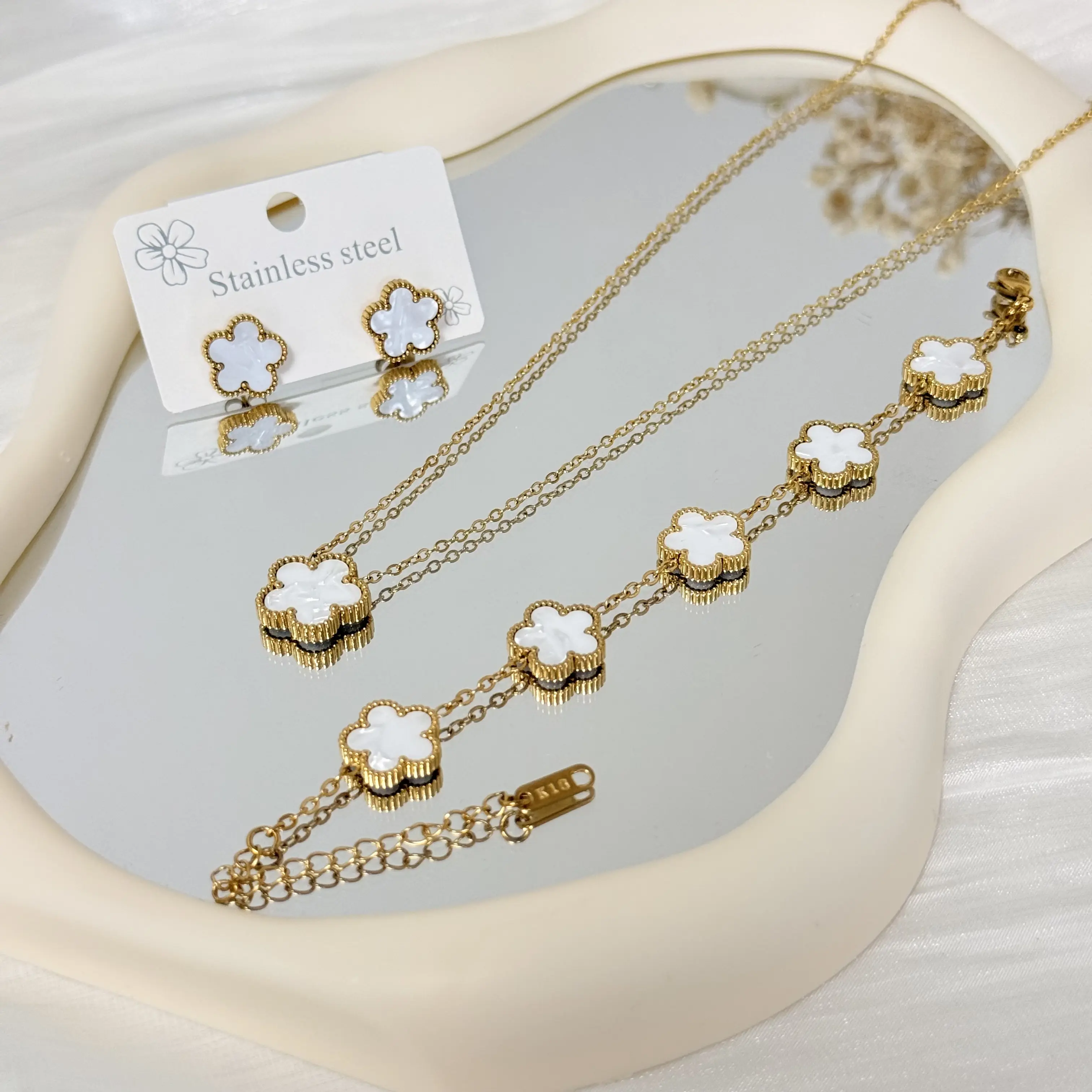 XP Lucky Clover Jewelry Set Stainless Steel Dainty Necklace 