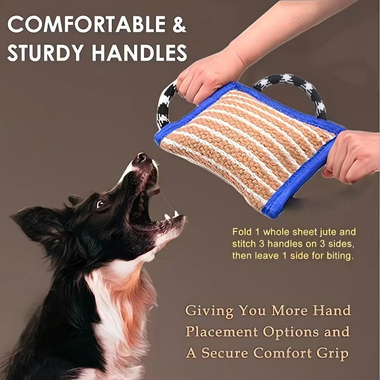 3-Handle Jute Bite Tug: Medium & Small Dogs Agility Training, Bite Work, Trainer Recommended, Boosts Bite Force, Control and Proper Grip, Enhanced Grip, Training Aid, Puppy Training Tools