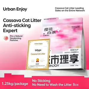 City Enjoy Cassava Cat Litter, Plant-Based Odor Control, Low Dust, Easy Clumping, Sakura Tea Scent, Anti-Odor Cat Sand