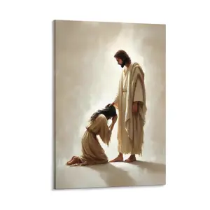 2D flat design, 1 canvas wall art — 1 frameless canvas wall art— soothing comfort for women, retro modern Christian religious art, warm tones vertical inspirational decor suitable for living rooms, bedrooms, offices, indoor/outdoor use, perfect spiritual