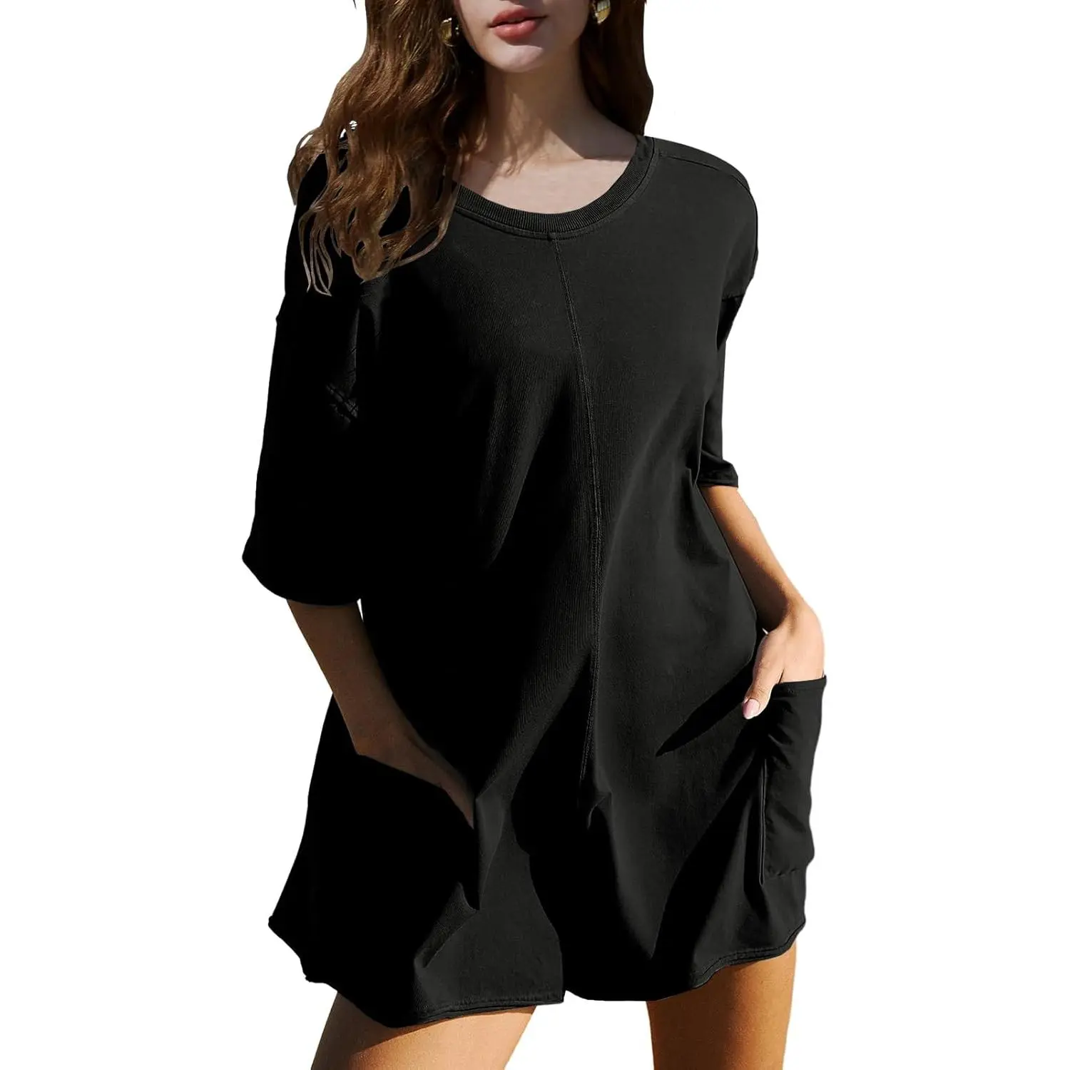 Women's Summer Casual Rompers Short Sleeve Oversized Workout Athletic Tee Romper Loose Shorts Jumpsuits Fabric Womenswear Fit Outfits Overalls Pocket Reversible Spandex Fitted pocket outdoorfun breathable short sleeve top Army Green Basic Minimalist