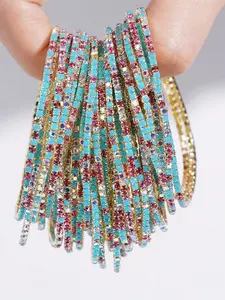 Elegant Women's Fashion Bracelets Set, 10pcs Sparkling Rhinestone Design, Elastic & Adjustable Fit, Perfect Jewelry Gift for Her, Fashion Jewelry Party