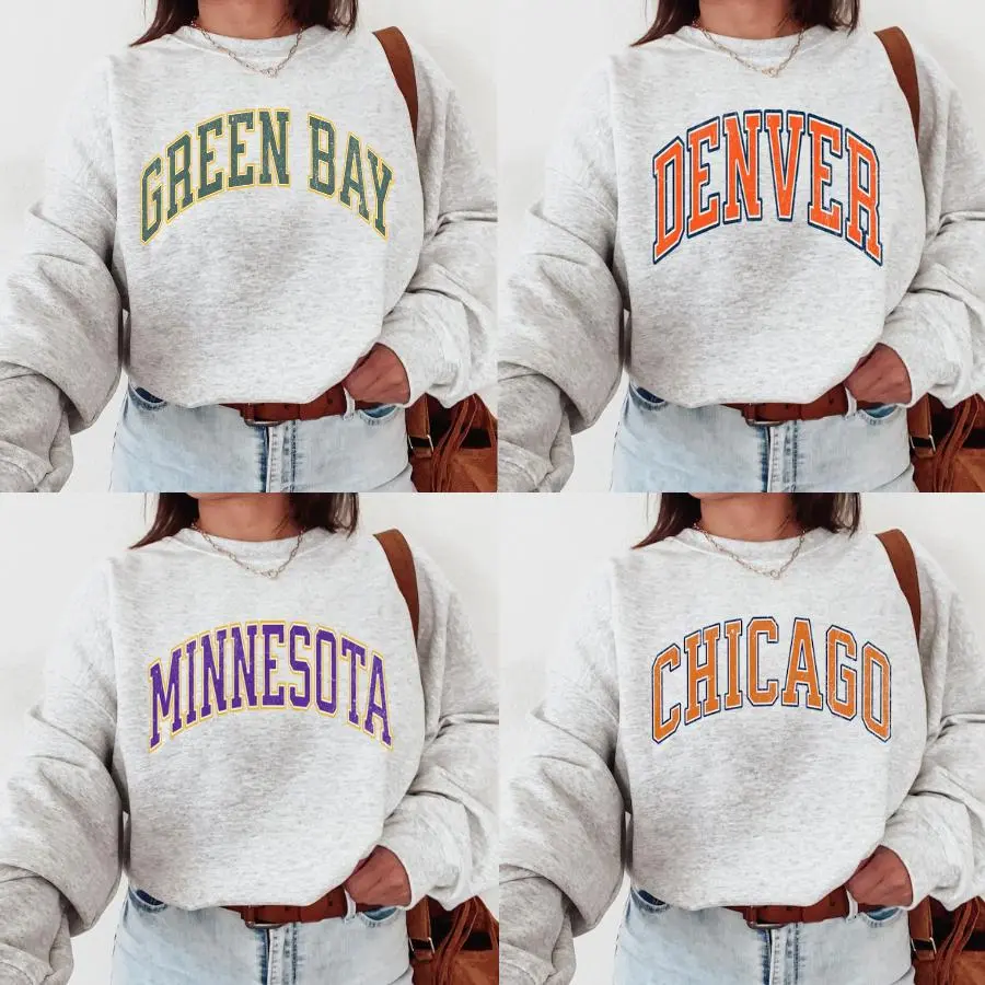 Vintage All Team Football Sweatshirt – Sport Grey Unisex Crewneck for Men & Women, Bold Retro Letter Print, Cozy 90s Style Game Day Pullover for Football Fans