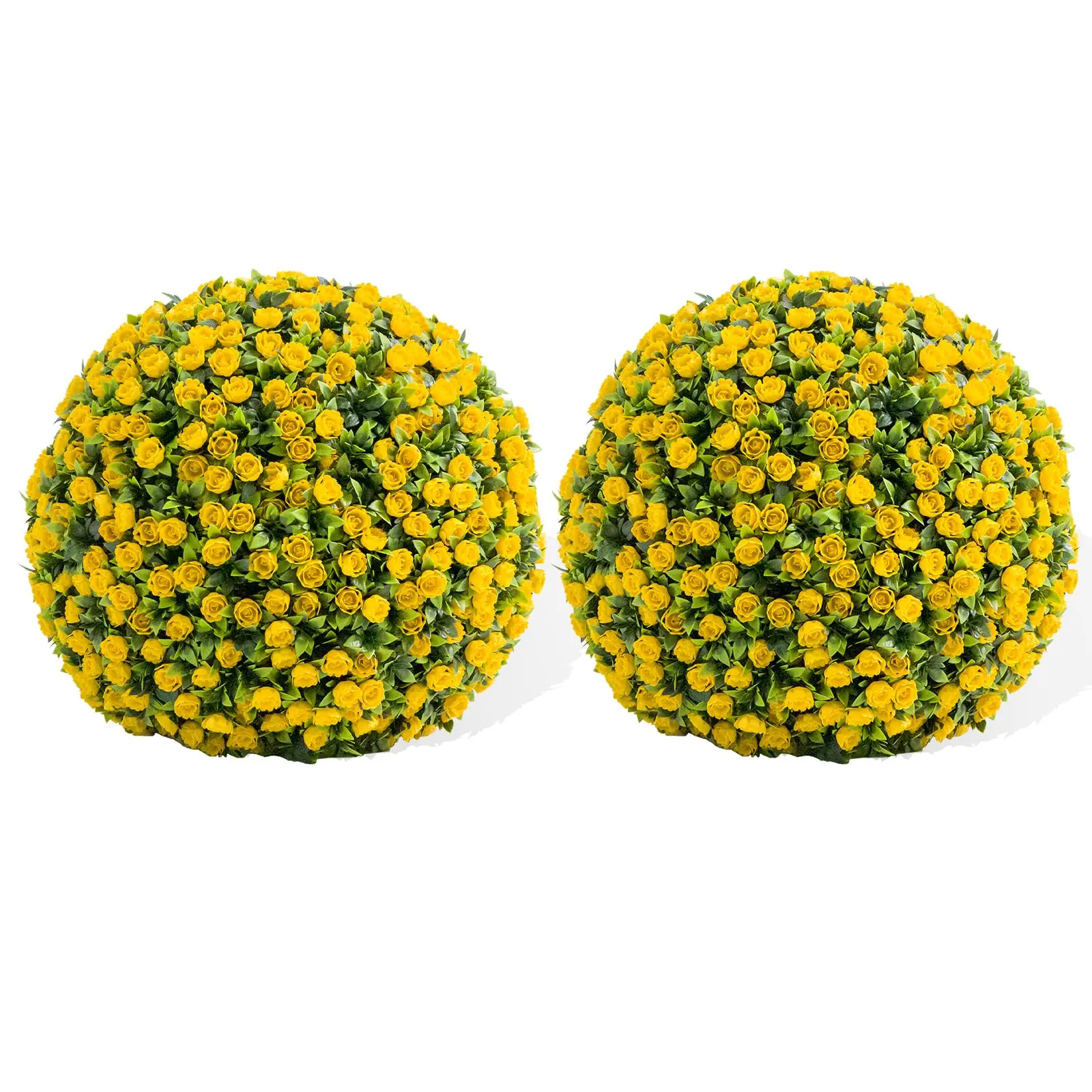 GARVEE 21.6" Artificial Topiary Balls Set of 2, Flower Topiary Balls Decorative Balls for Outdoor and Indoor, Wedding Decoration,Yellow