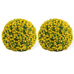 GARVEE 17.7" Artificial Topiary Balls Set of 2, Flower Topiary Balls Decorative Balls for Outdoor and Indoor, Wedding Decoration,Yellow