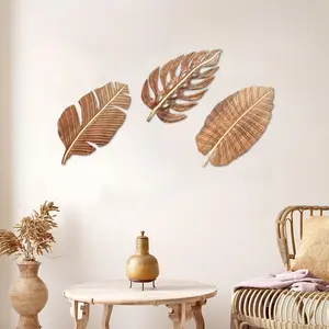3-piece rural mango wood leaf wall art, handmade Bohemian home decoration, natural wood wall sculpture, perfect for living rooms, bedrooms, offices, study rooms, Thanksgiving and Valentine's Day decoration, unique home decoration