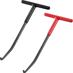 2 Pieces Exhaust Spring Puller Tool Hooks Exhaust Hangers Removal T Handle Expander Puller for Motorcycle Snowmobile Dirt Bike Trampoline Pipe (Red, Black)