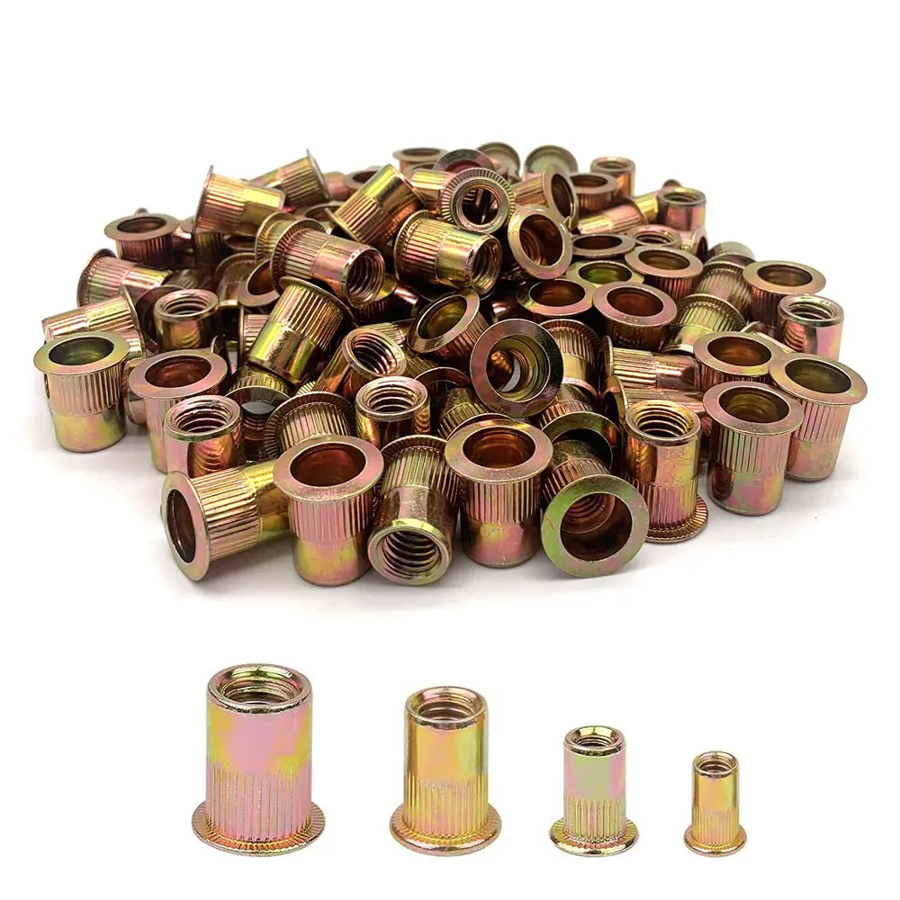 240Pcs Flathead Rivet Nut Assortment Kit - Heavy-Duty Zinc-Plated Carbon Steel, M4-M8 Sizes, Non-Slip Threads, Easy to Handle - Ideal for Thin/Hollow Walls, Furniture