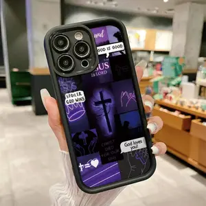 Christian Aesthetic Purple Collage Phone Case, God Is Good Spoiler God Wins Cross Print Soft TPU Shockproof Case Cover for iPhone17 16 15 14 Pro Max 13 12 11 XR XS Plus /Samsung S22-26 Ultra  , Religious Faith Jesus Is Lord Design Protective Phone Cover