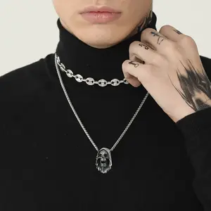 FaithHeart Grim Reaper Skull Pendant Necklace Gothic Skeleton Necklace