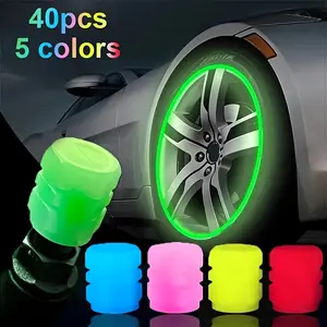 40pcs[5 colors]-Luminous Tire Valve Covers, Night Fluorescent Car Wheel Decorative Strip for Cars, Motorcycles, Bicycles, Cool Wheel Decoration, Enhanced Visibility