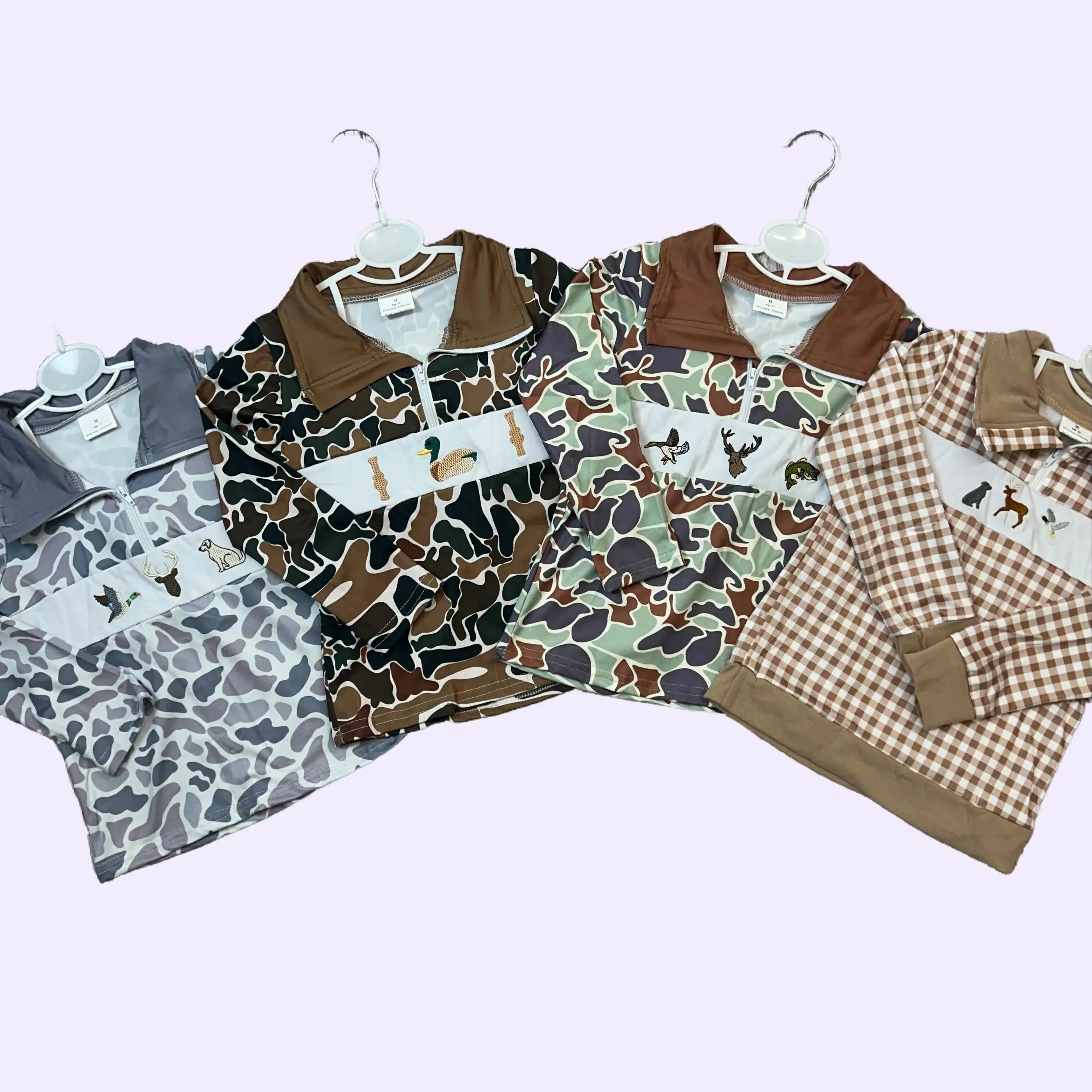Long-Sleeve Hunting Embroidered Duck Zip Pullover Cute Kids Clothes Casual Tops Boys Top Camo Style trendy toddler Hooded Sweater For Spring