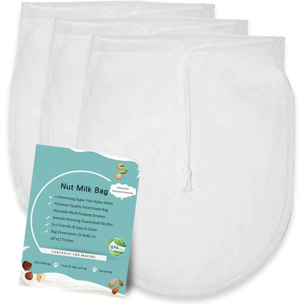 Nut Milk Bag  3 Pack 12" x 10" Cheesecloth Bags for Straining Almond/Soy Milk Greek Yogurt Strainer Milk Nut Bag for Cold Brew Coffee   Juice Fine Nylon Mesh Cheese Cloth