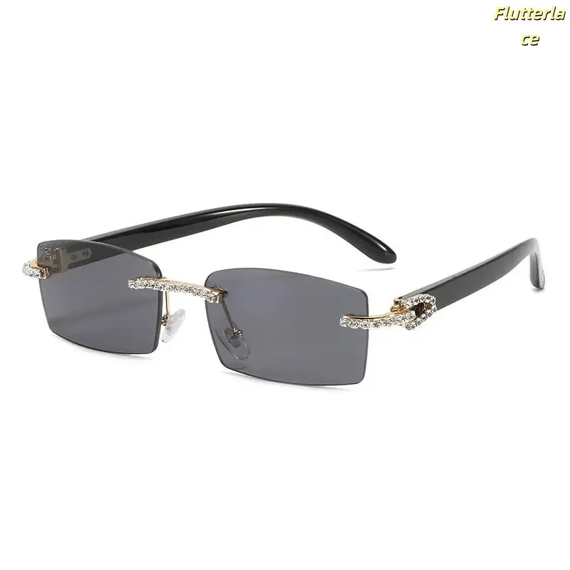 Women's Rhinestone-Decorated Rimless Rectangle Frame Sunglasses - High-Quality Stylish Eyewear, Men's Sunglasses Option, Bling Accessory for Daily Outings, Beach Trips, Sunglasses For Women summerwins