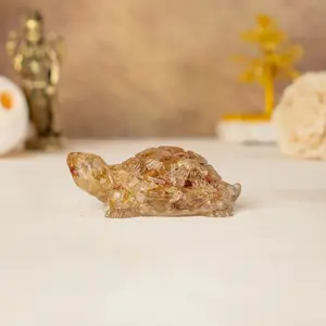 Astrotalk Feng Shui Citrine Tortoise - Resin-Encased Real Citrine Crystals for Wealth Attraction, Positive Energy, Abundance & Desk Decor, Unique Home/Office Ornament, Ideal Gifting Item