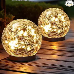 Transform Your Garden! Solar Cracked Quartz Pathway Lights, IP68 Waterproof, Dual-Temperature Glow (Warm White & Color-Changing), Artisanal Glass Globe, 10Hr Runtime, Patio/Yd Decor, Graduation Party Favors