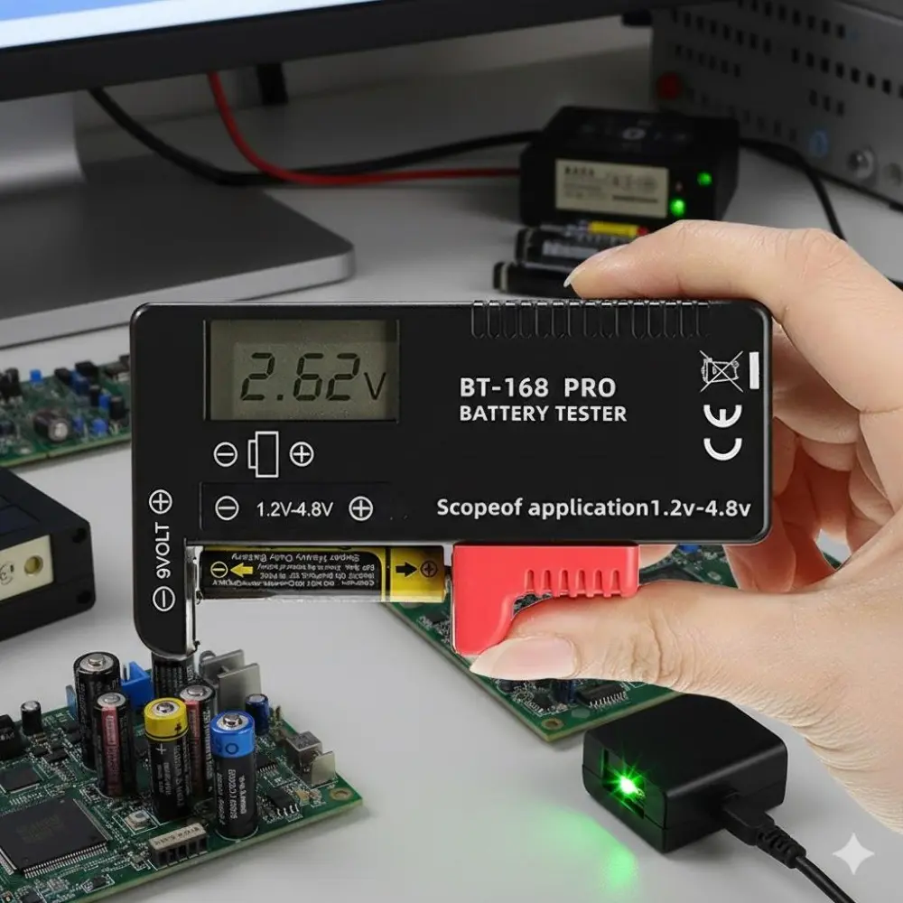 Portable Battery Tester: Accurate Health Analyzer for AA AAA C D 9V, Li-ion 18650, & Button Batteries. Fast Diagnostic Tool for Home Electronics, No Power Needed. Durable & Efficient (1-2 Pack).