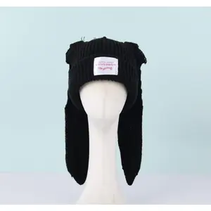 LOVERBOYCatEarKnittedBeanie–CuteAutumnWinterWarmHatforWomen–KoreanStyleStripedWoolCap–SoftTrendyStreetwearKnittedHat