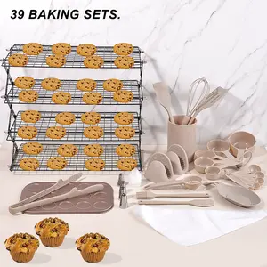 4-layer foldable cooling rack, equipped with a variety of advanced baking tools, including scrapers and oil brushes, suitable for making cookies, baking and cooking, suitable for cooking and baking cooling racks, baking tools and gifts.