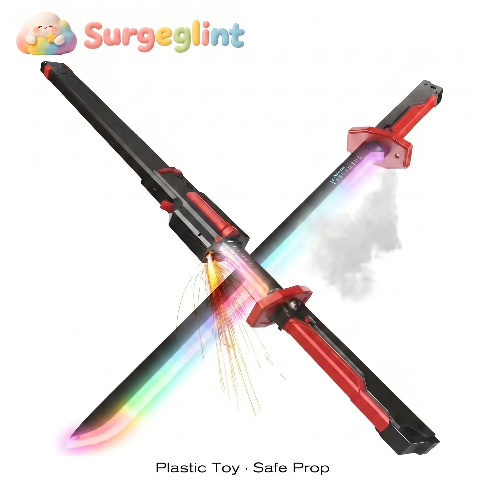 Spark & Mist Toy Katana, Rechargeable Light‑Up Toy Sword with Spray Mist Effect, RGB Gradient Glow Plastic Prop Sword for Cosplay Party Halloween, Kids Role‑Play Toy
