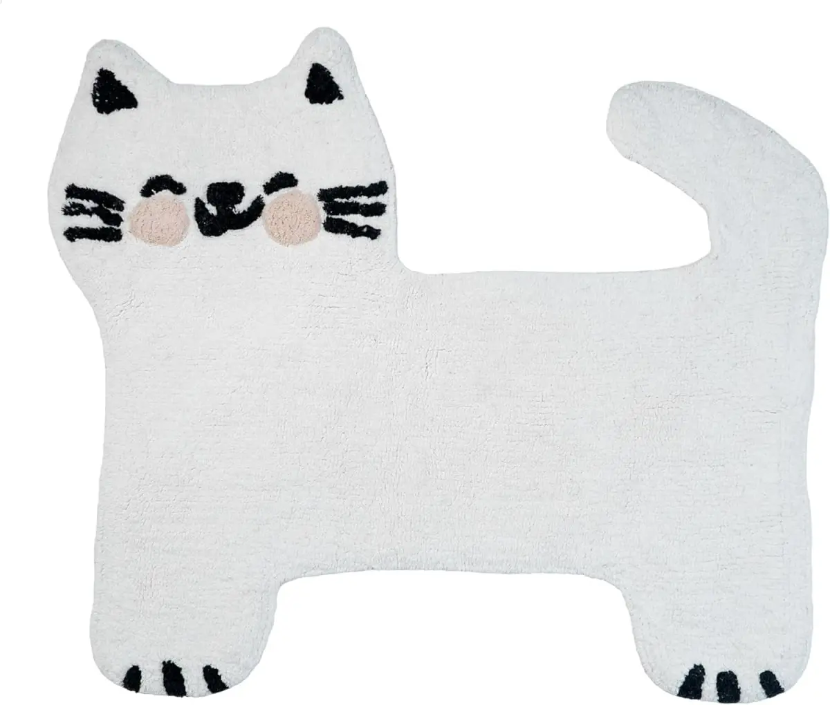 HomeRoots 635409 Knotted Cotton Fiber Cartoon Kitty Cat Area Rug - 2' x 3', Black & White, Flat Pile, Machine Washable, Stain Resistant, Fade Resistant, Contemporary Home Decor for Kid Room, Bathroom