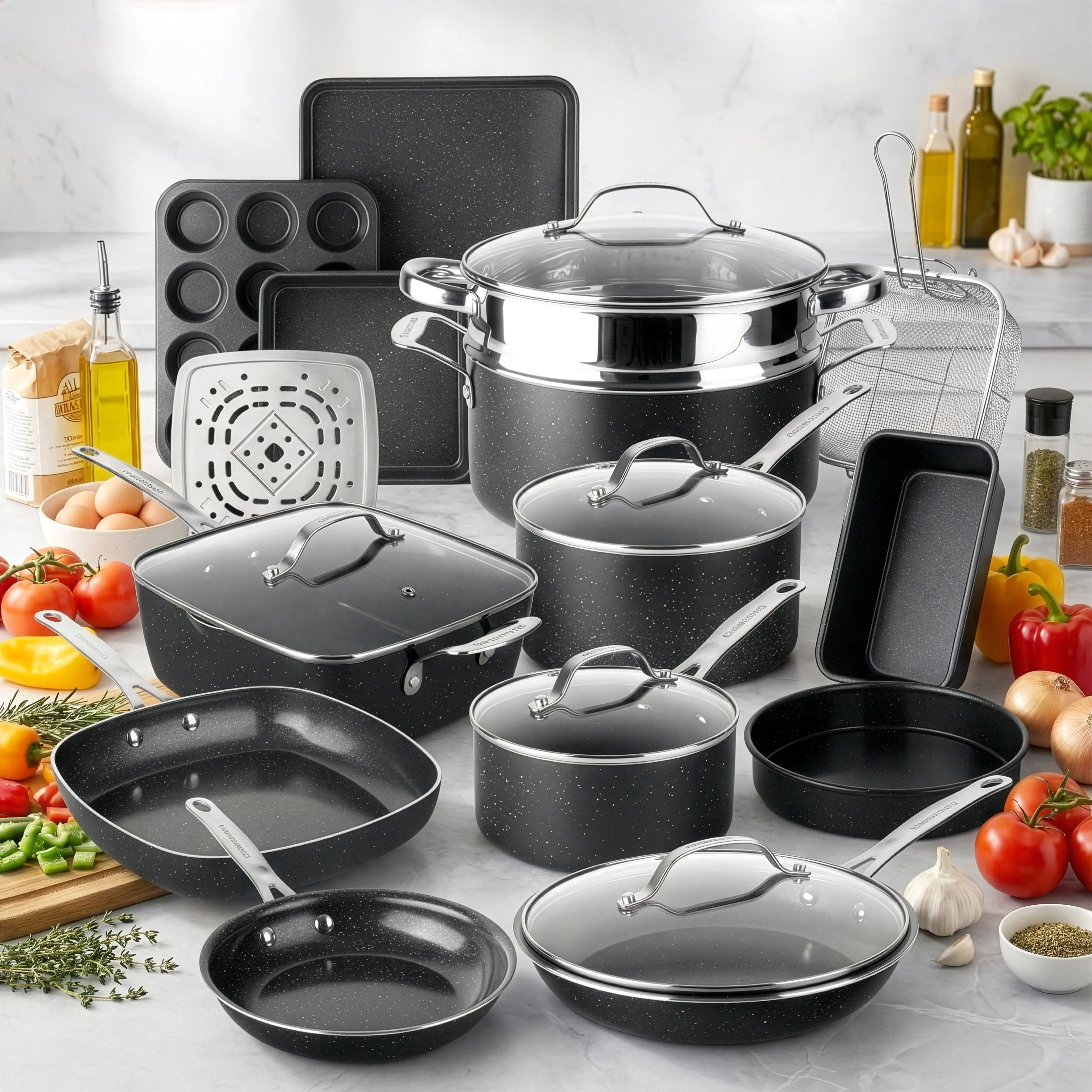 20 Pc Black Speckle Ceramic (Cookware + Bakeware)