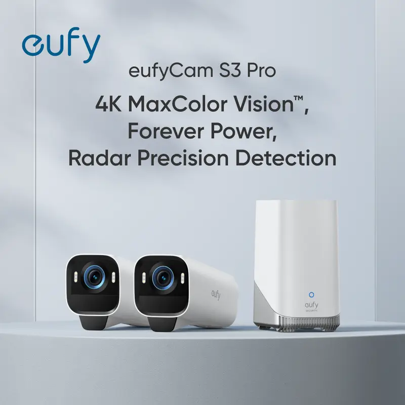 eufyCam S3 Pro 2-Cam Kit, Solar Camera Outdoor Wireless, MaxColor Night Vision, 4K Security Camera with Solar Panel, Forever Power 2.0, Face Recognition AI, Expandable Local Storage, No Monthly Fee｜Spingtok 2