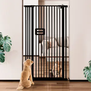 TSYPAIRS 55'' Extra Tall Cat Gate with 2.75" Extension, 29.5-34.25'' Wide, Auto-Close, Pressure Mounted, White, Black
