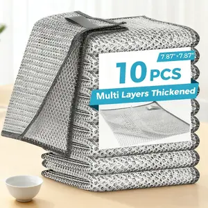 Ultimate Dishwashing Rag - 10 PCS Multi Layers Thickened 7.87"x7.87" Reusable Cleaning Cloths for Glass Pots Pans & More ,dry use