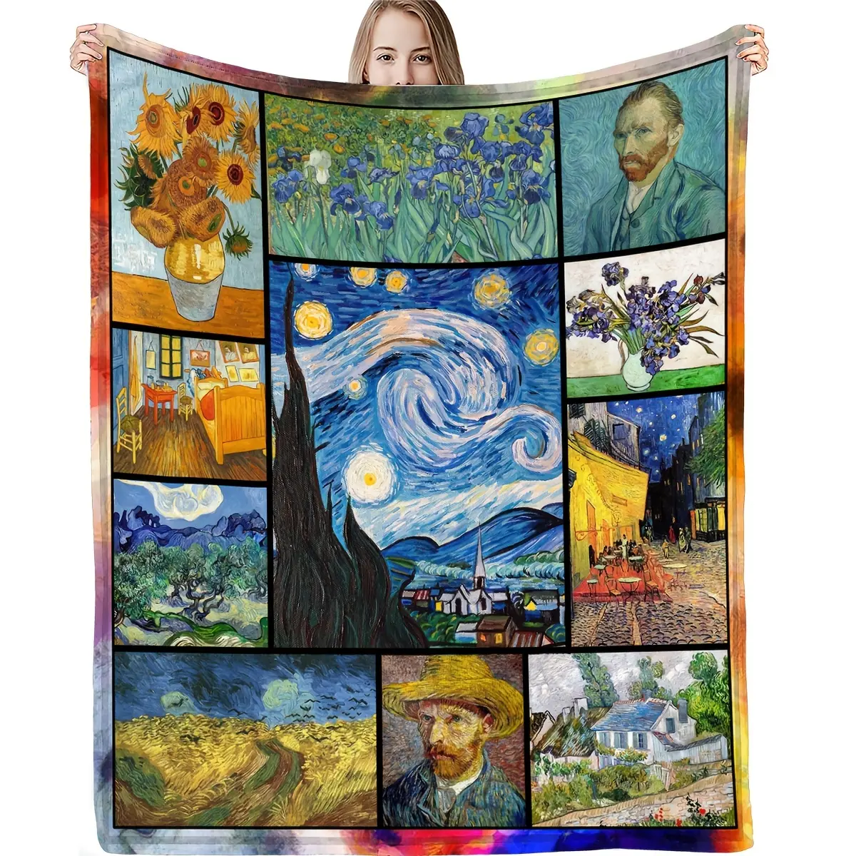 1pc Paintings by Van Gogh Flannel Flannel blanket Soft cover blanket for sofa, bed, sofa luxury warm comfort printed gift cover blanket 60X 80 micro-Flannel bed sofa living room double blanket machine washed and dried-280GSM