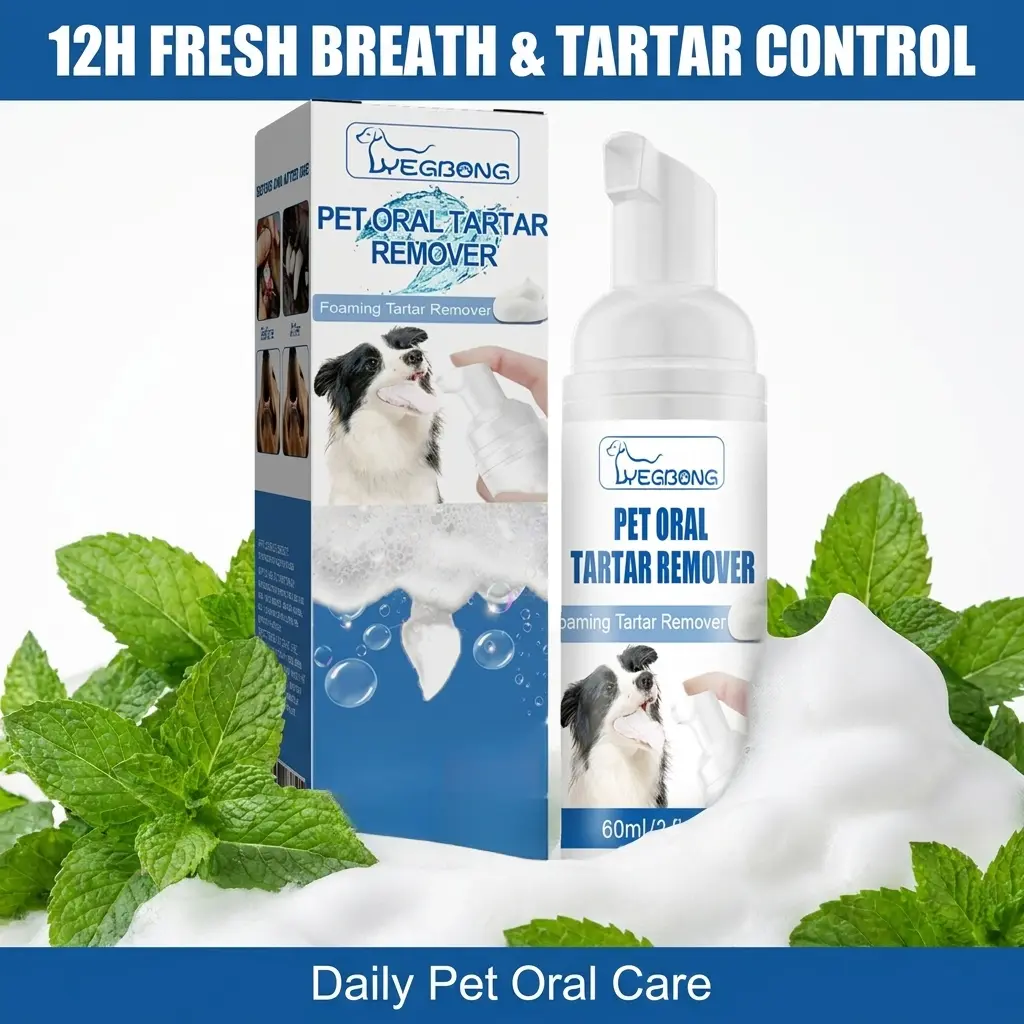 Pet Dental Tartar Removal Foam for Dogs & Cats, No-Brushing Oral Care Supplies, Teeth Whitening Cleaner, Fresh Breath Eliminator, Daily Grooming Essential