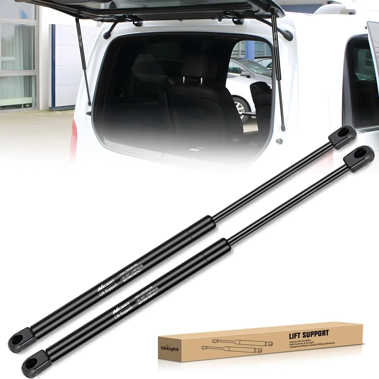 Nilight 2-Pieces Rear Window Glass Gas Struts - 20in 6157 Model, Extended 19.69in, Compressed Nitrogen Fill, 45000 Fatigue Tests, 11.54in, Car Body Repair Tools for Chevrolet Suburban Tahoe, GMC Yukon, Cadillac Escalade (2007-2014)
