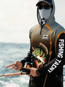 Full Print Sun Protection Fishing Hooded Jumper, Adjustable Collar, Zipper Design, Ideal for Sea Bassing, Lure Fishing, Outdoor Water Leisure