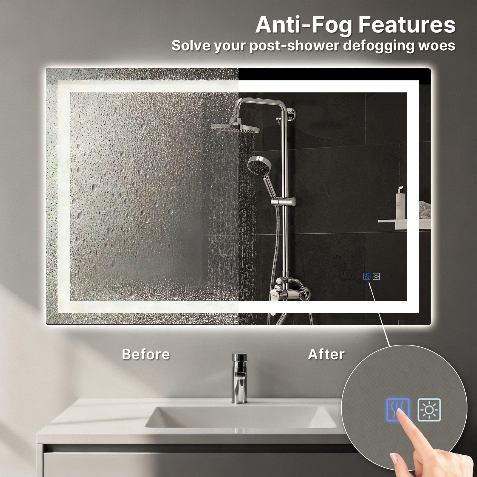 HYPERLITE Dimmable Brightness Bathroom Mirror Lights, 36*28 inches Anti-Fog Function Vanity Mirror Memory Setting LED Wall Mirror , Shatter-Proof Tempered Glass, Modern Illuminated Mirror for Bathroom Dressing Area SpringGlowUp 48*32 60*36 32*24 36*24