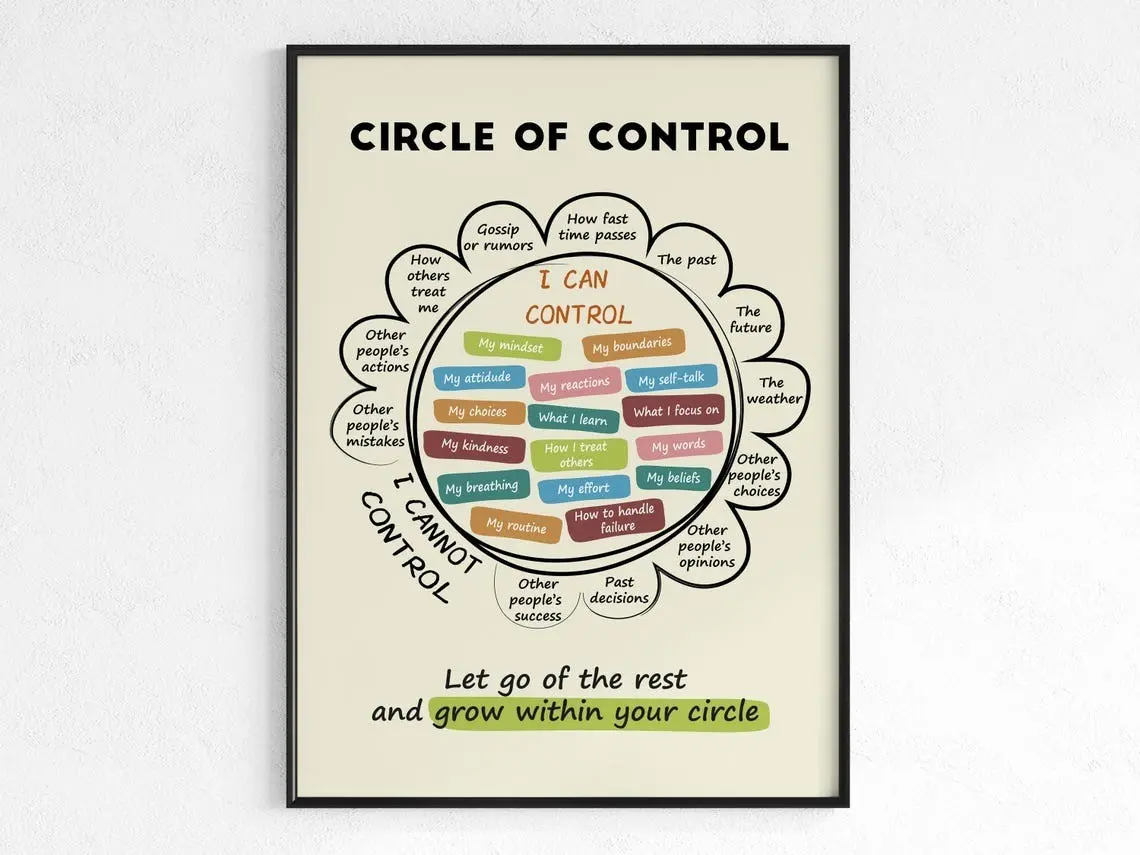 Circle of Control Classroom Poster, Mental Health Print Home Office, Therapy Resource School Poster, Anxiety Relief Poster