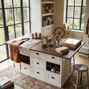 FUFU&GAGA 71" Farmhouse Kitchen Island with 9 Drawers & 2 Wine Racks, Large Butcher Block Workstation Island for Kitchen & Craft Room