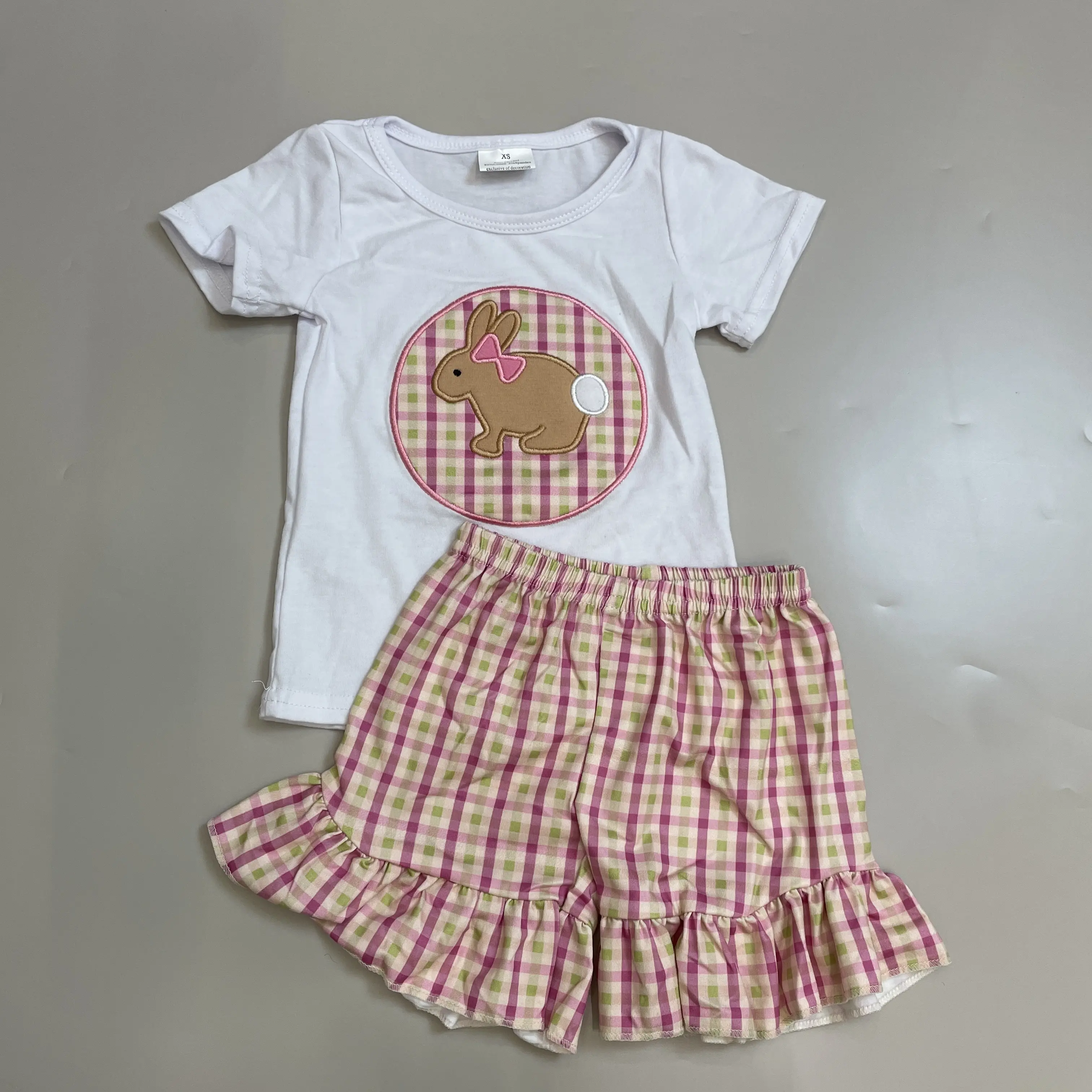 Girls' Fine Easter Bunny Rabbit Plaid 2-Piece Spring Clothing Set, Fine Girls Outfit