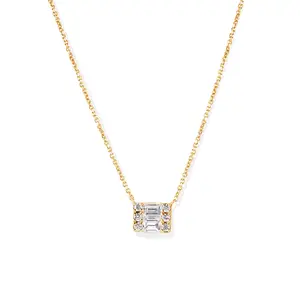 14K Gold Baguettes Necklace - Elegant Rectangular Diamond Pendant Jewelry for Women