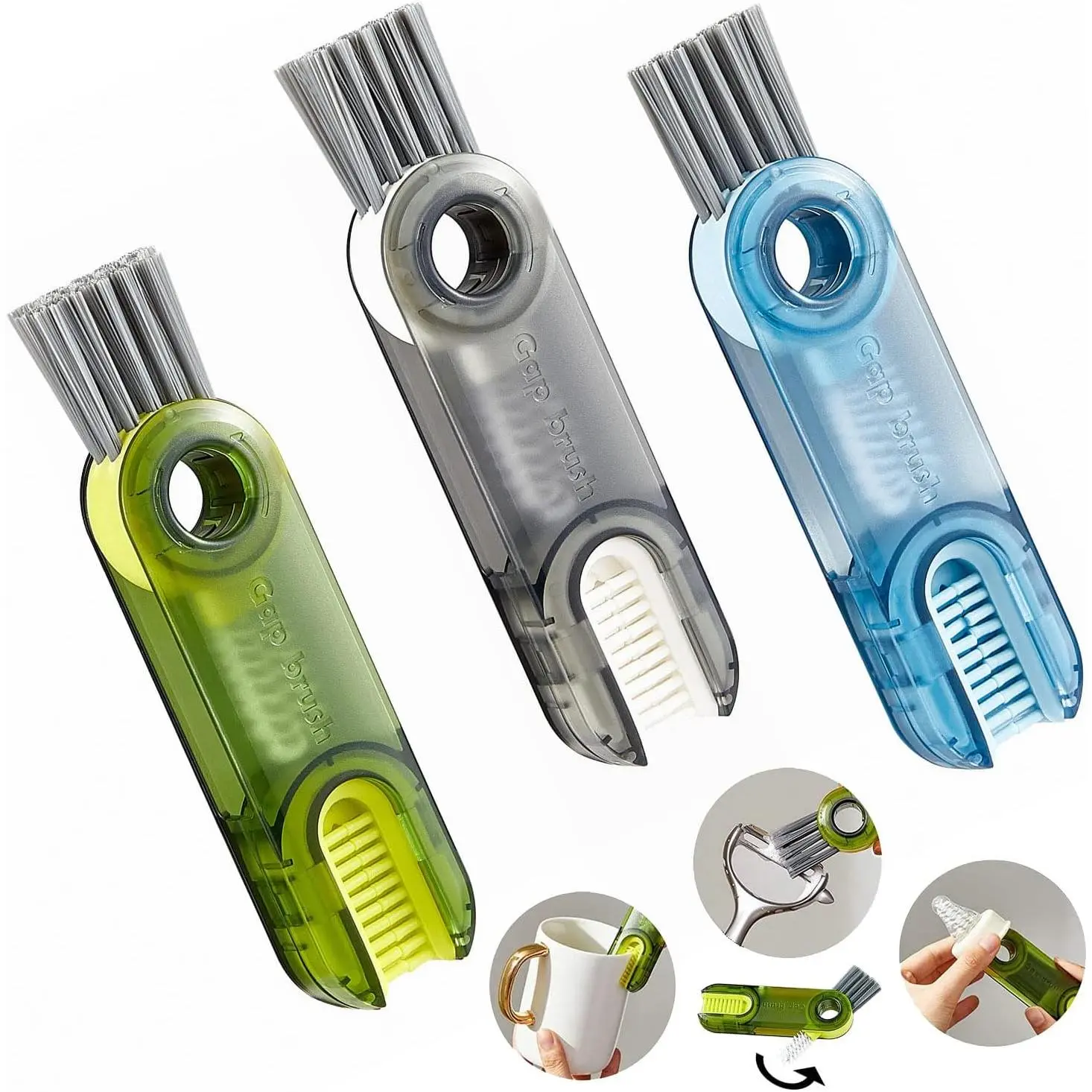 3PCS Silicone 3-in-1 Cleaning Brush Set – For Bottles, Straws & Crevices, Gentle on Surfaces, Flexible Durable Bristles, Deep Scrubs Without Scratching, Ideal Gift for Clean Enthusiasts, Dishwasher Safe, Multi-Color, Essential Kitchen Accessory