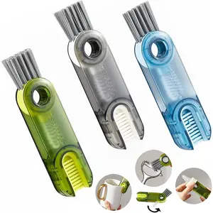 3PCS Mixed Color - 3 in 1 Multifunctional Cleaning Brush Tiny Bottle Cup Lid Brush Straw Cleaner Tools Multi-Functional Crevice Cleaning Brush Home Kitchen Cleaning Tools