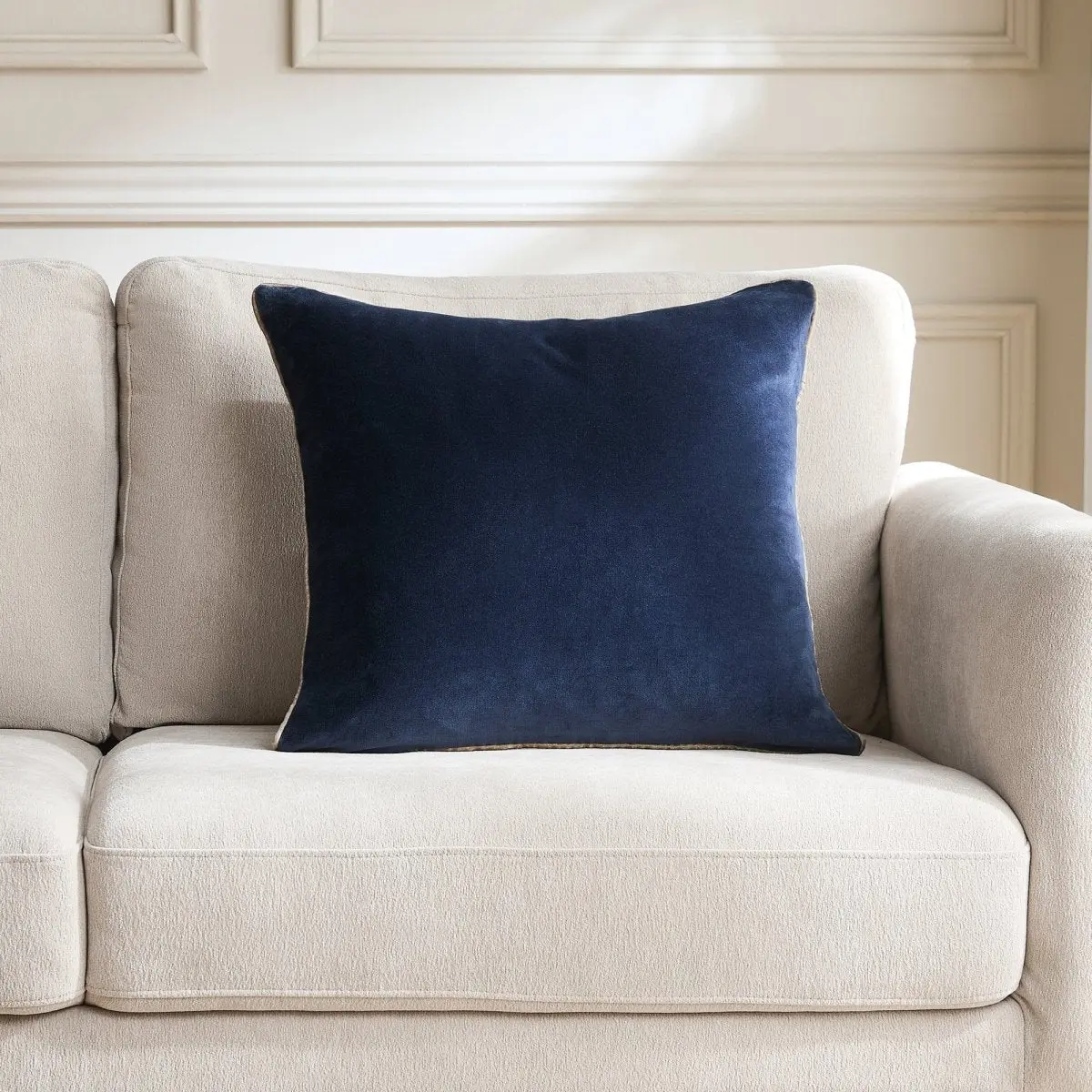 Lush Decor x Chuks Collins Orion Classic Solid 100% Cotton Velvet Decorative Pillow Cover, Navy Blue with Gold Trim, All-Seasons Luxury Pillowcase, Invisible Zipper