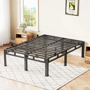 14 Inch Full Size Bed Frame, Double Layer Metal Bed Frame with Round Corner , 4000LBS Bed Frame & Box Spring 2 in 1 Platform with Headboard Holes Mattress Baffles, Noise-Free Easy Assembly