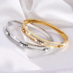 Elegant Non Tarnish Gold/Silver Stainless Steel Bracelet Rhinestones Bracelet for Women , Trendy All-match & Exquisite Jewelry As Gift, Bangle Bracelet for Women, Fashionable Bangles