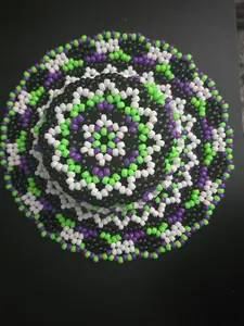 KANDILANDKING Beetlejuice Kandi Bucket Hat - Vibrant Green Purple & White Beaded Design for Festivals & Events