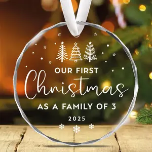 Our First Christmas As A Family of Three 2025, Glass Keepsake Ornament 2025, Christmas Tree Hanging Ornament Decoration, Christmas Home Decor, New Parents Gifts for Couples, Gifts for First Time Moms Dads Newborn Baby